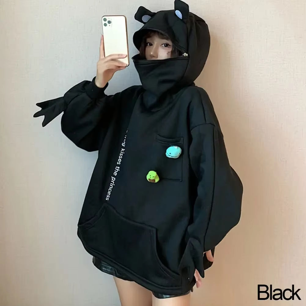 Hot Fashion Women Hoodie Frog Pullover Winter Sense Hooded Casual Sweatshirt Autumn Embroidery Loose Top Doll Decoration Hoodies