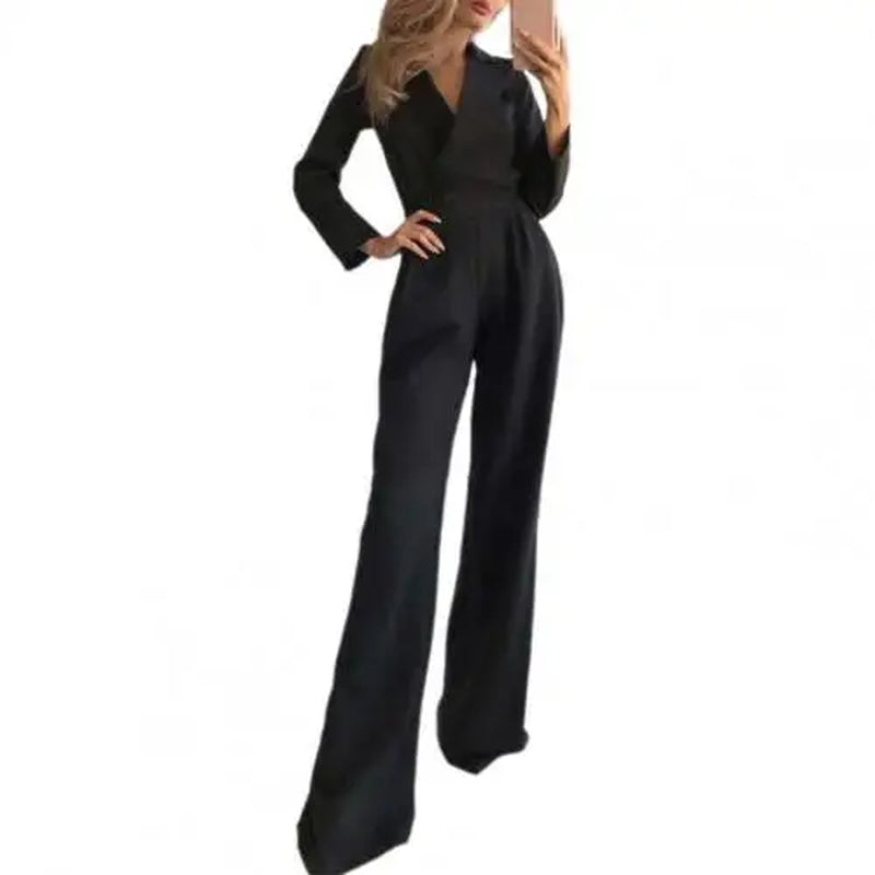 Elegant Popular Straight Leg High Waist Jumpsuit Autumn Winter Office Lady Jumpsuit Long Sleeve for Wedding