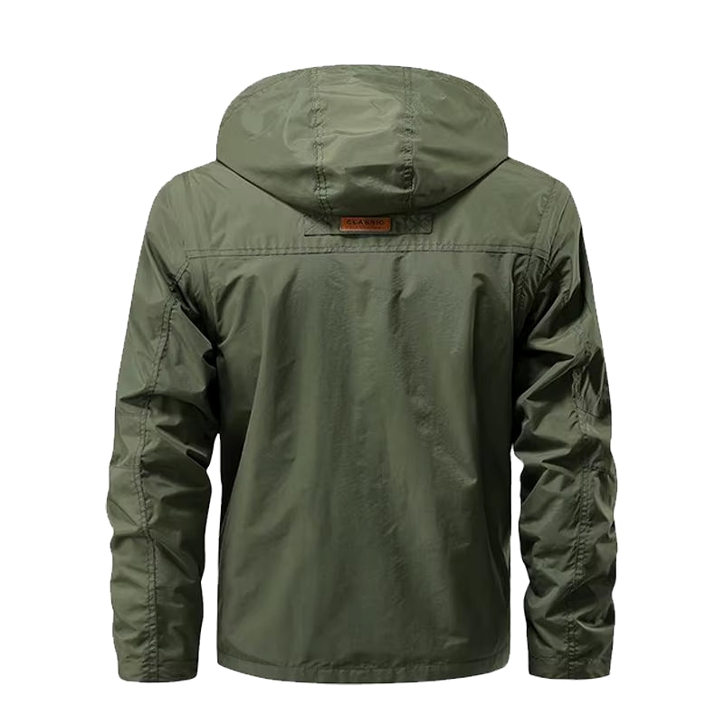 Detachable Windproof Hooded Jacket, Men'S Casual Waterproof Multi Bag Cargo Jacket Vest Suitable for Outdoor Activities