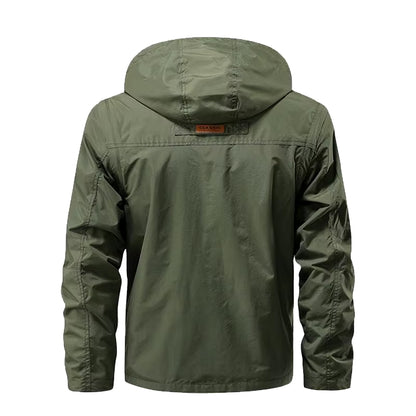 Detachable Windproof Hooded Jacket, Men'S Casual Waterproof Multi Bag Cargo Jacket Vest Suitable for Outdoor Activities