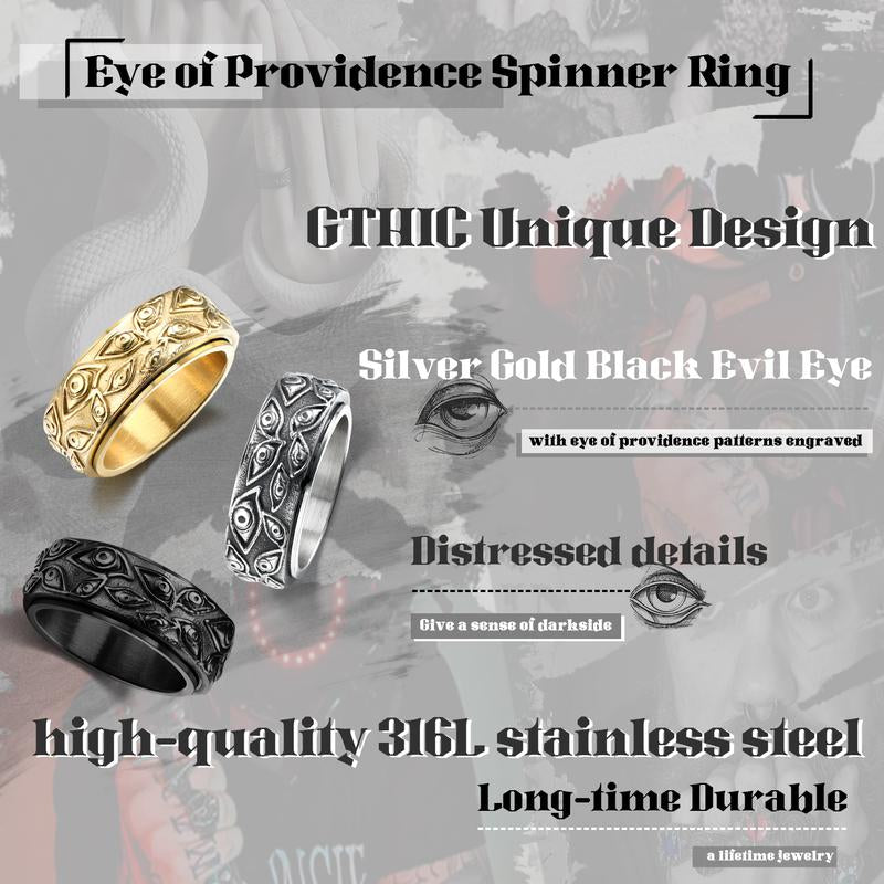 GTHIC Eye of Providence All Seeing Eye Spinner Ring for Men Women Gifts Men'S Rotatable Stainless Steel Ring