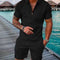 New 2025 Men'S Polo Suit Fashion Men Sets Solid Summer V-Neck Zipper Short Sleeve POLO Shirt+Shorts Two Pieces Men Casual Suit