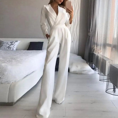 Elegant Popular Straight Leg High Waist Jumpsuit Autumn Winter Office Lady Jumpsuit Long Sleeve for Wedding