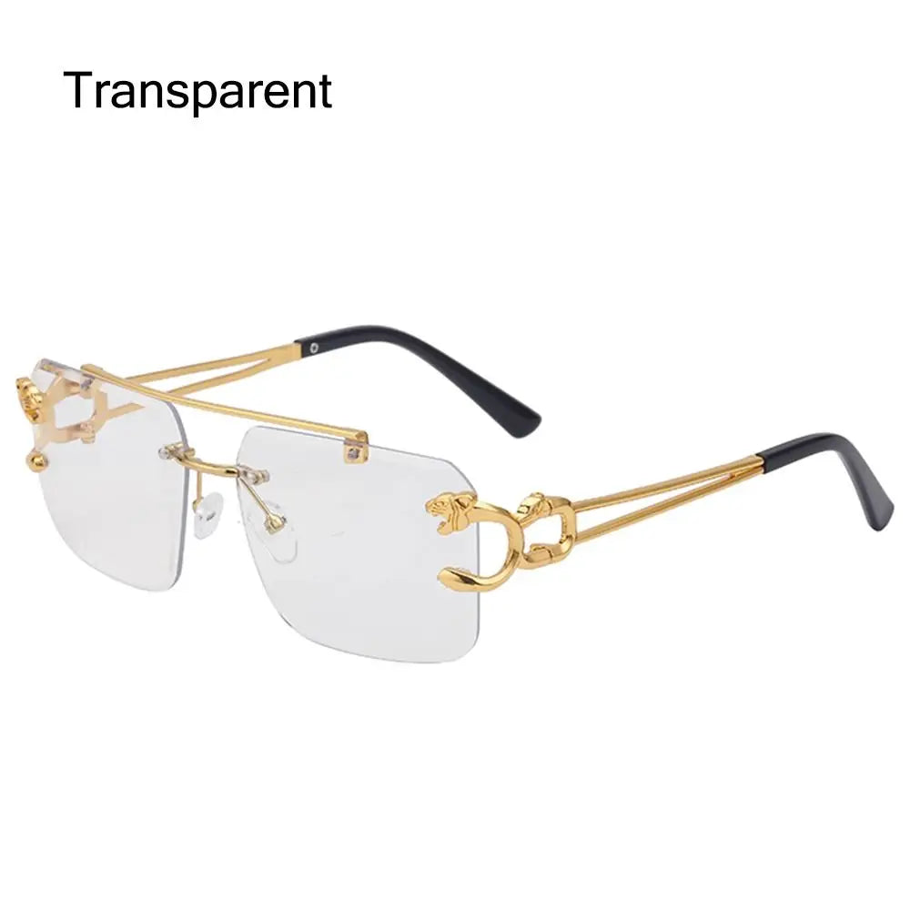 Fashion Retro Cheetah Decoration Sunglasses for Women Men Metal Steampunk Sun Glasses Summer UV400 Shades Trendy Rimless Eyewear