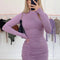 Long Sleeve Ruched Bodycon Dress Women Turtleneck Bandage Mini Dresses Autumn Black Skinny Stretchy Party Vestidos